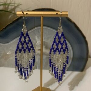 Elegant Blue and Silver Beaded Earrings